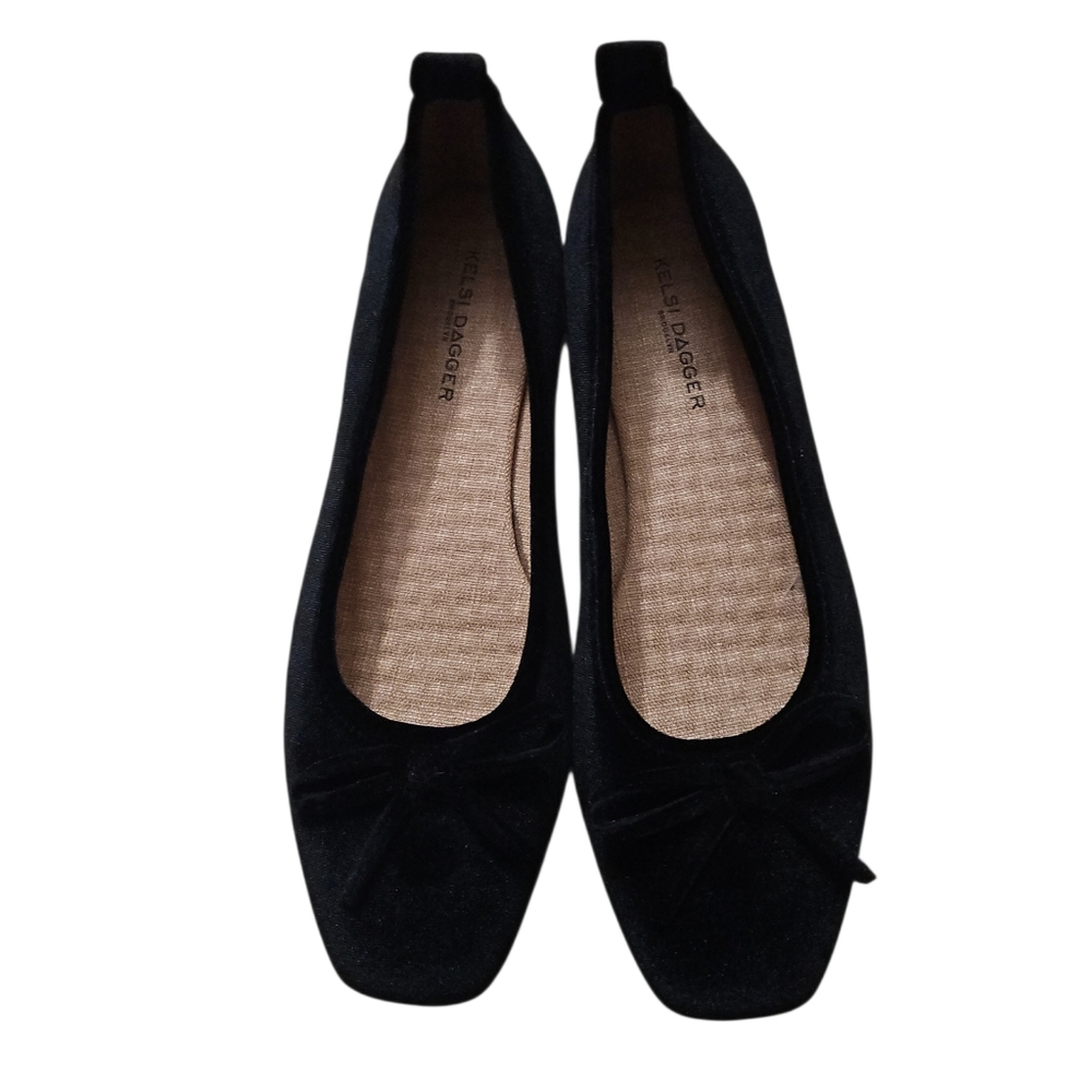 Kelsi Dagger Brooklyn Flats Black Velvet Bow Slip-On Loafers Size 8 EU 38 NEW